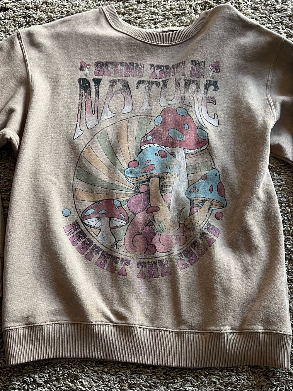 Hollister Women's XS Tan Crewneck Sweatshirt with Subtle Graphic